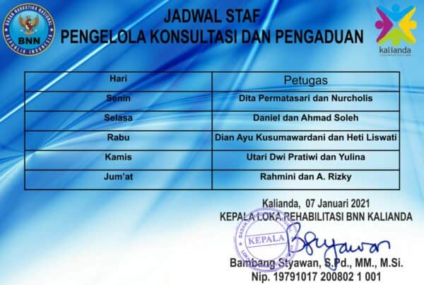 jadwal petugas pengelola konsultasi