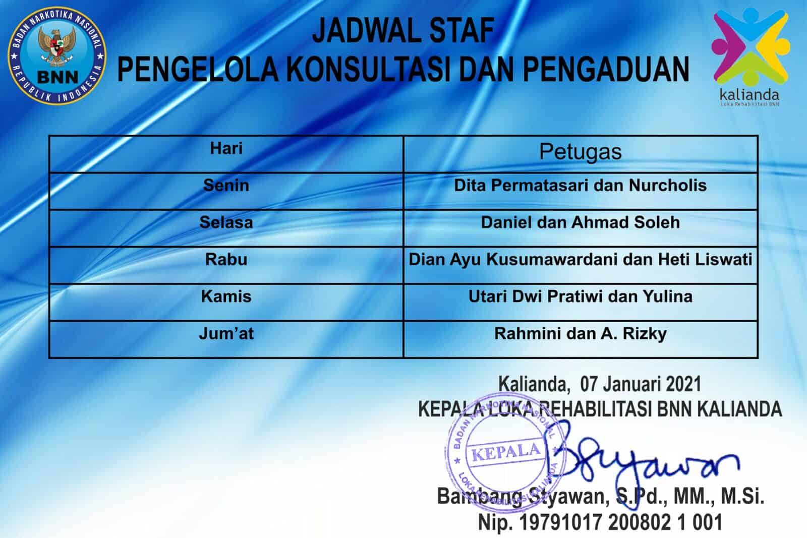 jadwal petugas pengelola konsultasi jadwal petugas pengelola konsultasi